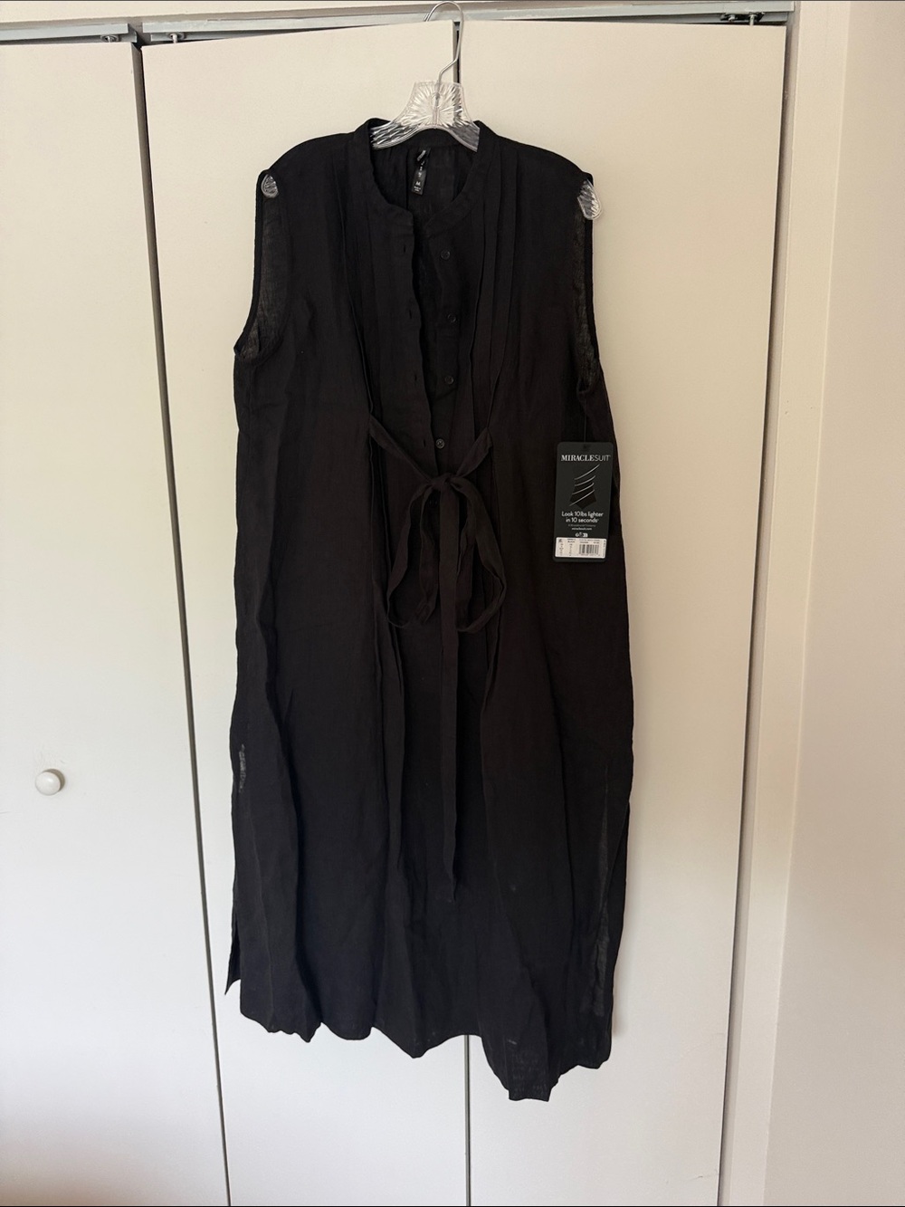 Black Lightweight Button-Front Linen Dress - Picture 5 of 5